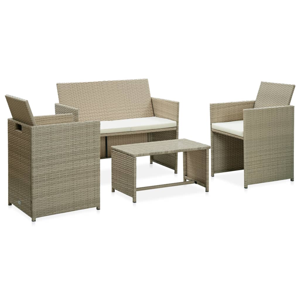 Patio Furniture Set 4 Piece Loveseat Sofa with Cushions Poly Rattan