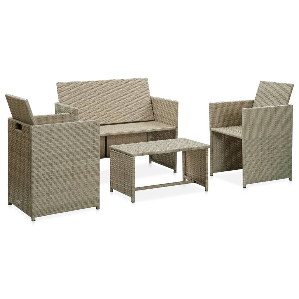 Patio Furniture Set 4 Piece Loveseat Sofa with Cushions Poly Rattan