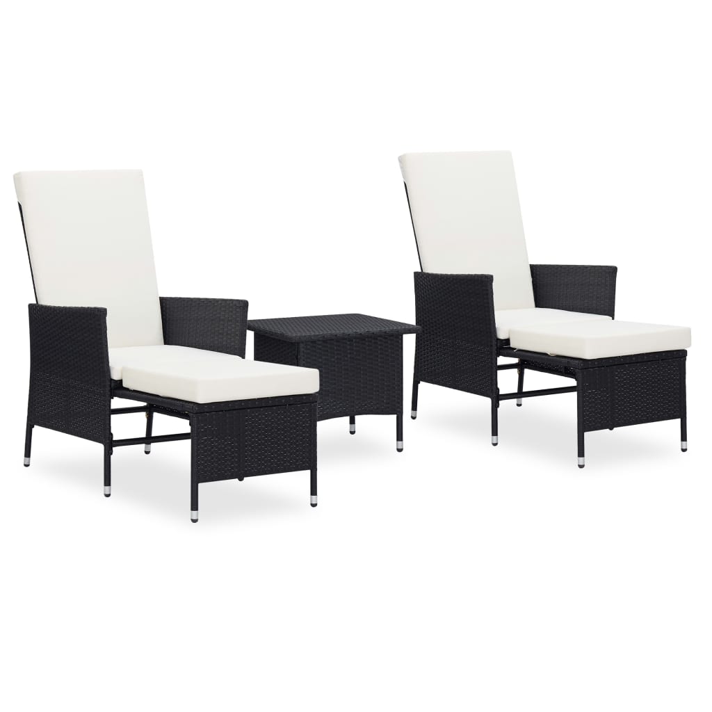 Patio Furniture Set 3 Piece Wicker Armchairs with Table Poly Rattan