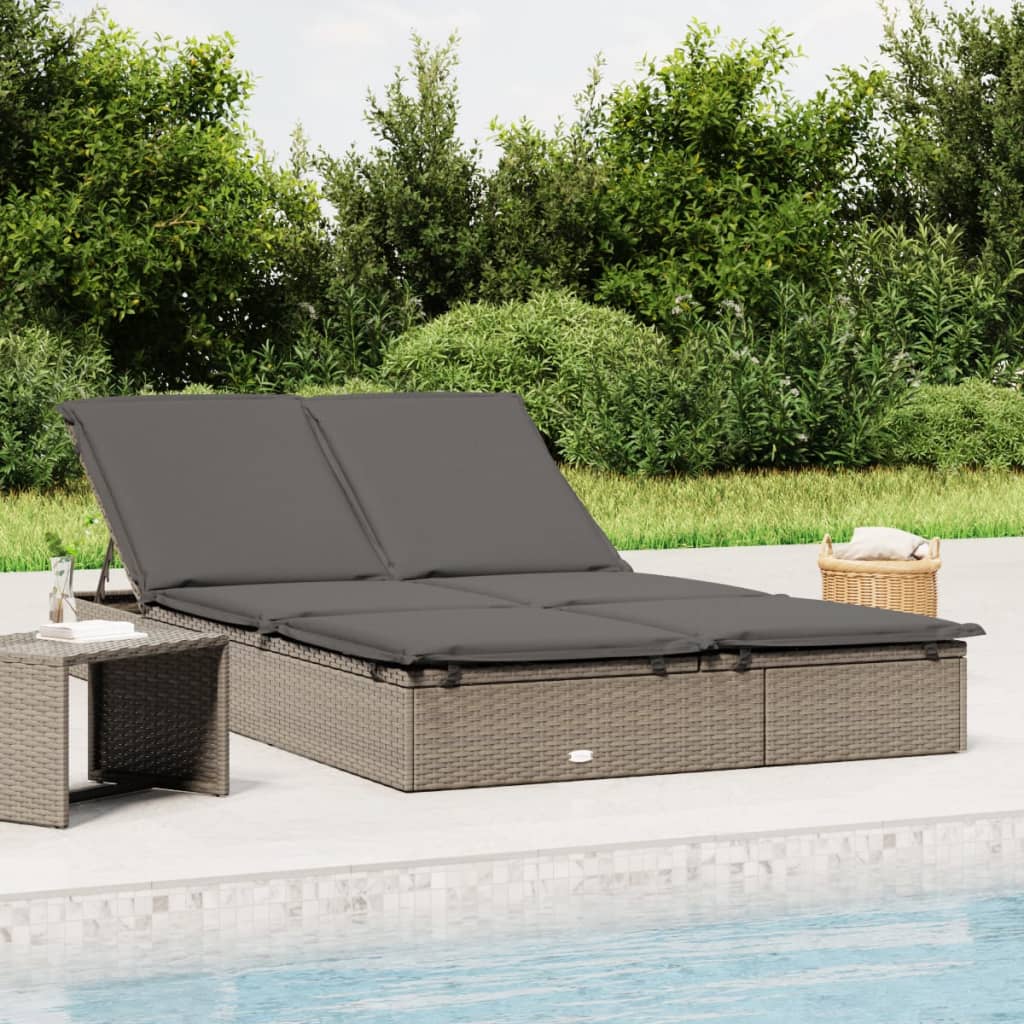 2-Person Sunbed with Cushions Outdoor Daybed Furniture Poly Rattan
