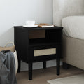 Rattan and Pine Solid Wood Nightstand