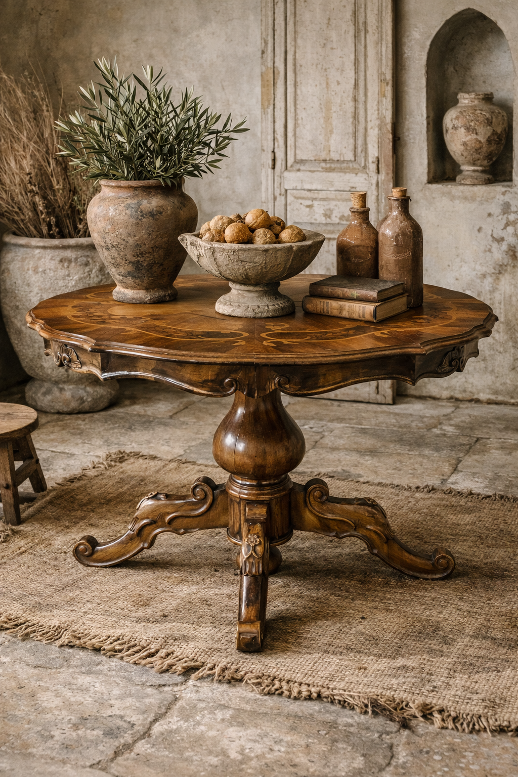 Antique English Hand-Carved Marquetry Inlaid Mahogany | Victorian Center Table