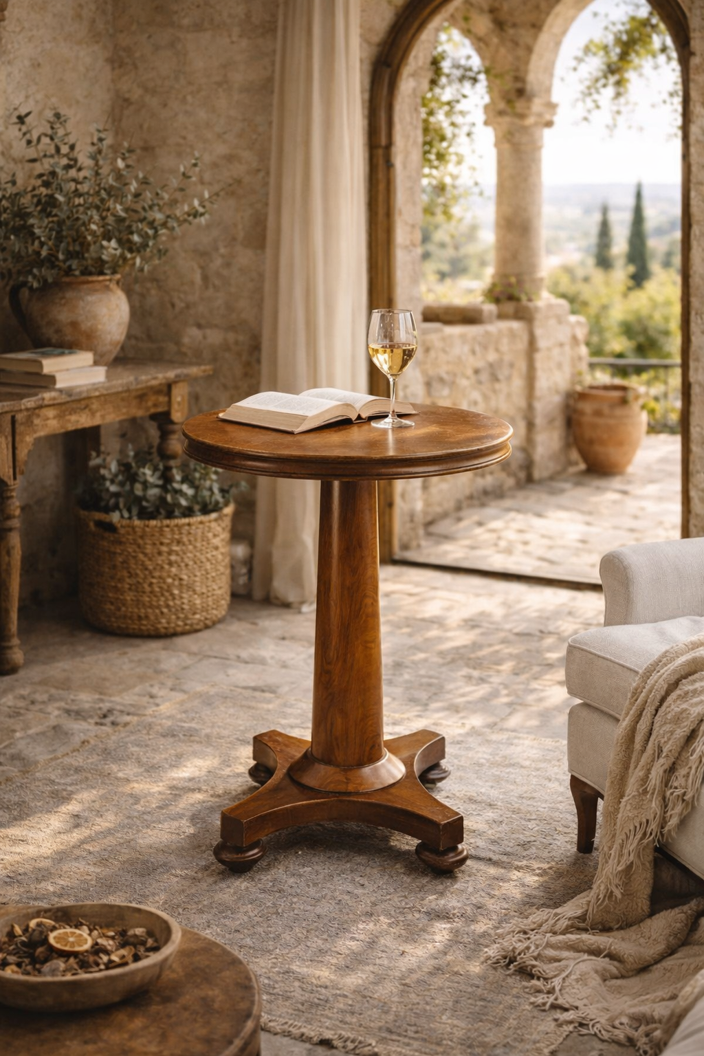 Antique Mahogany Pedestal Table – Late Victorian Round Accent Table – Italian Villa Style Occasional Table