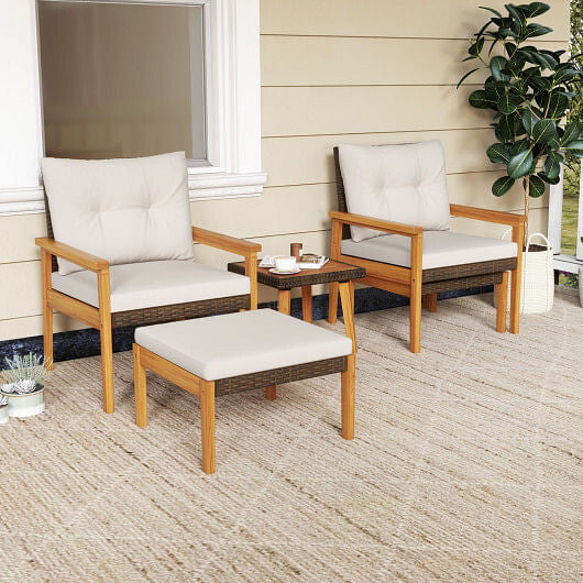 5 Piece Rattan Furniture Set with Square Coffee Table-White