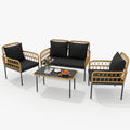 4 Pieces Patio Furniture Sets Wicker Outdoor Patio Table and Chairs Set with Glass Side Table, Loveseat Chairs, Boho Rattan