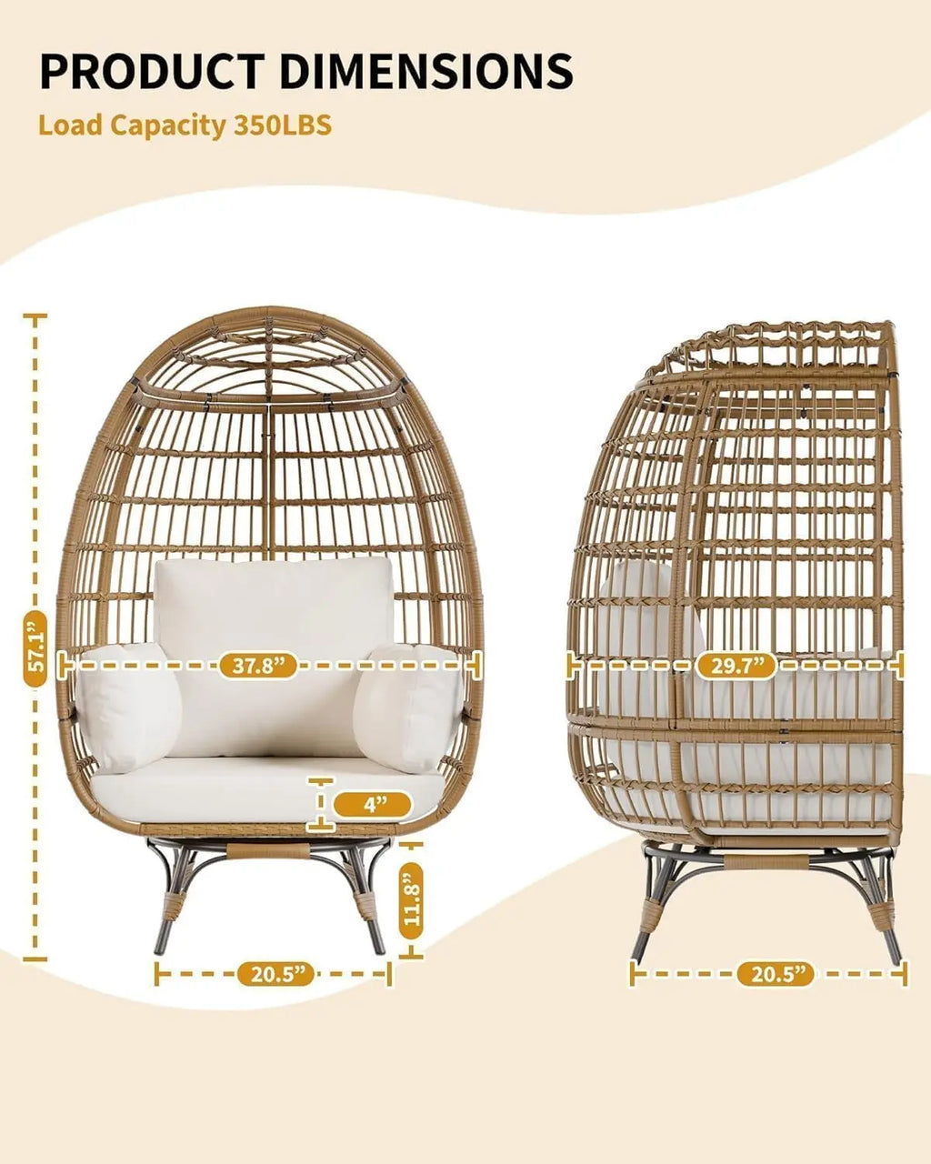 360° Swivel Egg Chair, Oversized Patio Rotating Basket Chair, Waterproof, Steel Frame & Metal Base, PE Rattan Lounge Chair