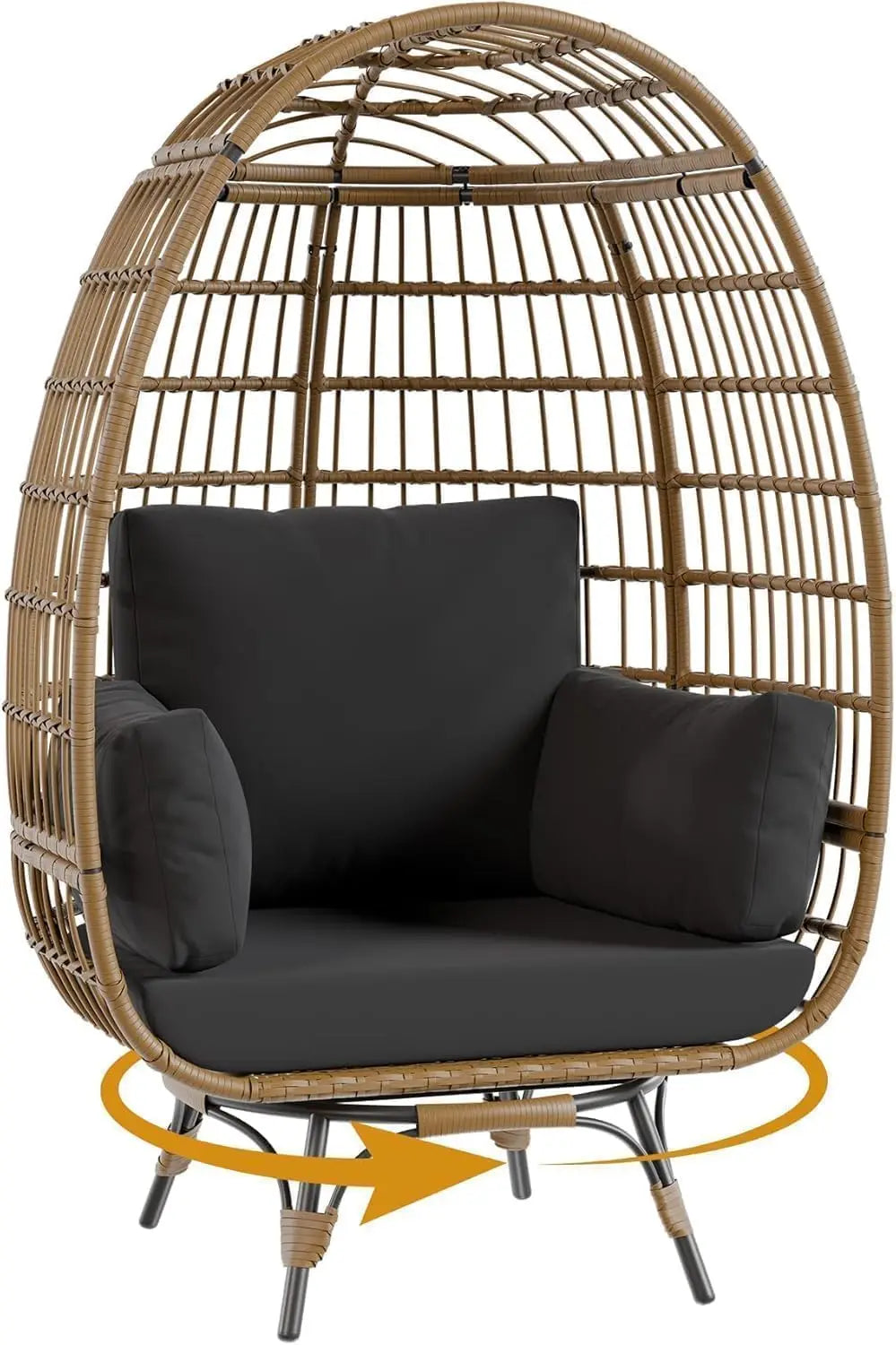 360° Swivel Egg Chair, Oversized Patio Rotating Basket Chair, Waterproof, Steel Frame & Metal Base, PE Rattan Lounge Chair