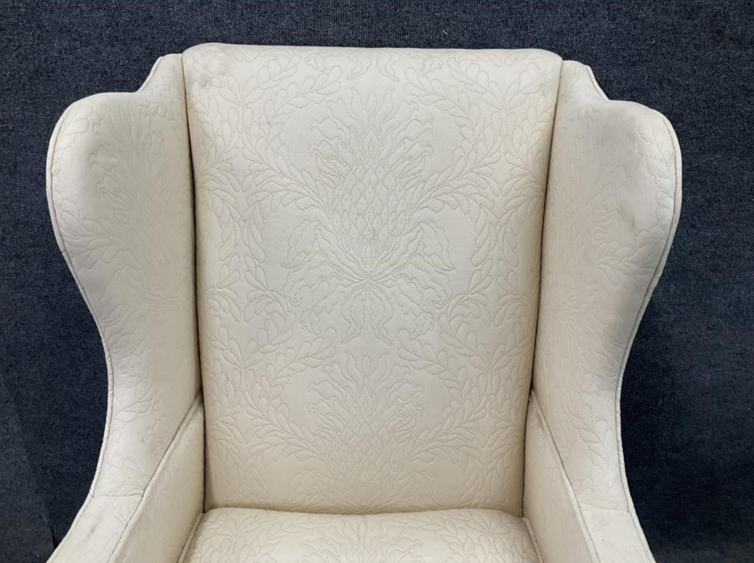 Vintage Hickory Wingback Chair – Cream Upholstered – Queen Anne Legs – Classic English Style Accent Chair