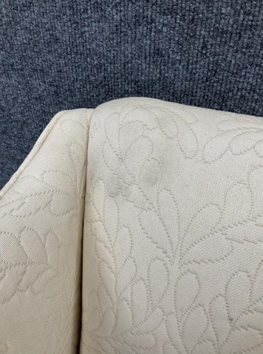 Vintage Hickory Wingback Chair – Cream Upholstered – Queen Anne Legs – Classic English Style Accent Chair