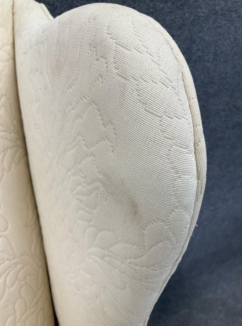 Vintage Hickory Wingback Chair – Cream Upholstered – Queen Anne Legs – Classic English Style Accent Chair