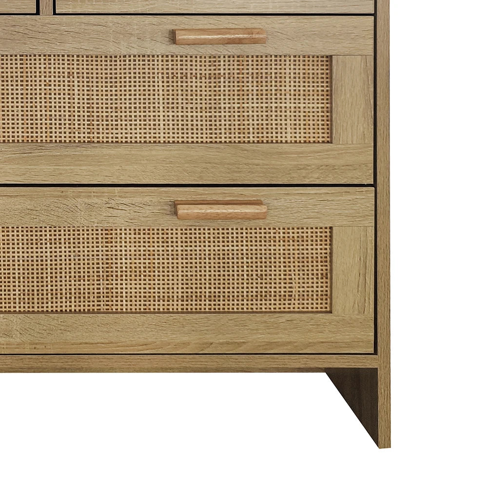 4-Drawers Dresser Modern Rattan Storage Cabinet Wooden Chest of Drawers For Bedroom Living Room Entryway Dining Room Hallway