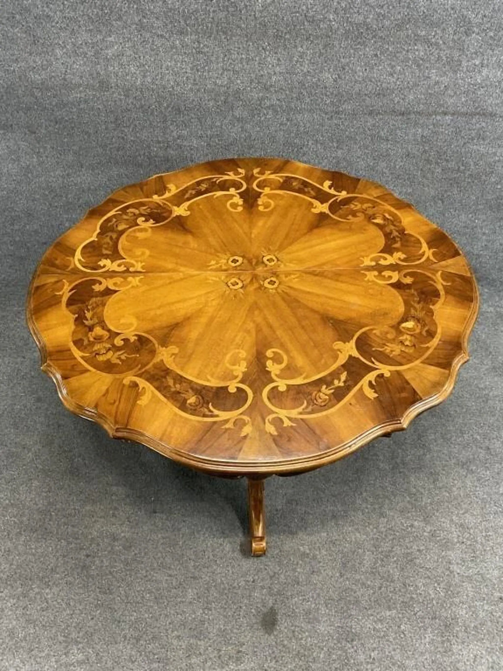 Antique English Hand-Carved Marquetry Inlaid Mahogany | Victorian Center Table