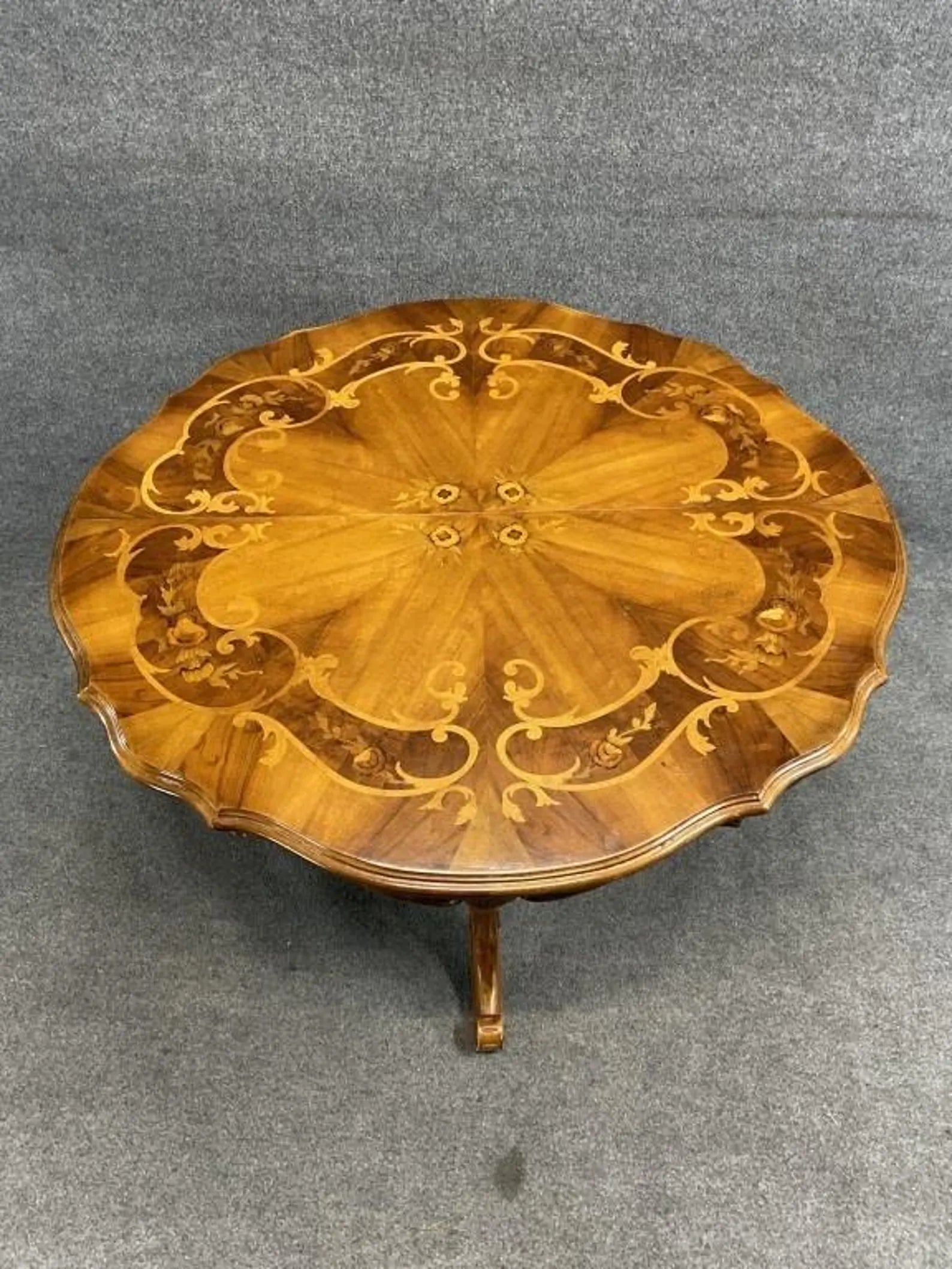 Antique English Hand-Carved Marquetry Inlaid Mahogany | Victorian Center Table