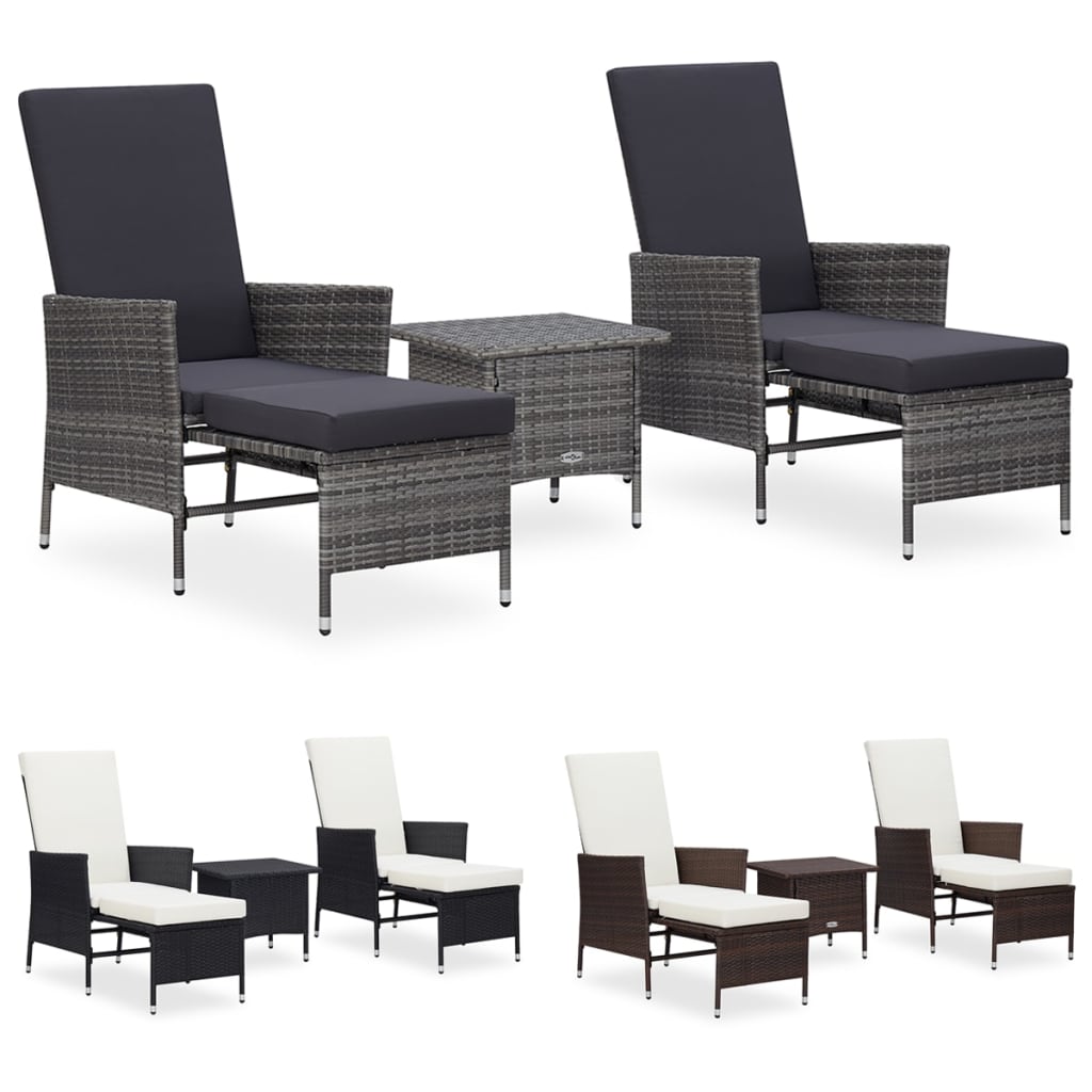 Patio Furniture Set 3 Piece Wicker Armchairs with Table Poly Rattan